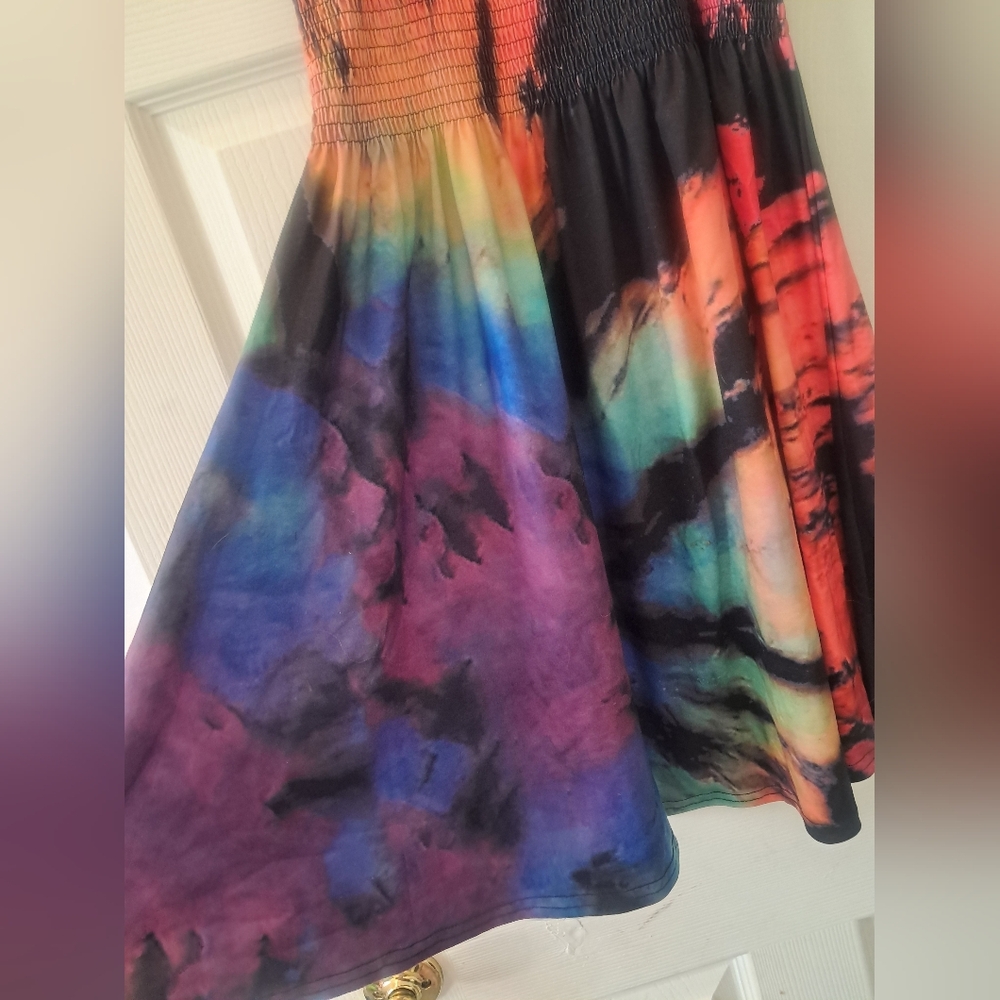 Colorful Tie-Dye Womens Smock Dress - Picture 3 of 5